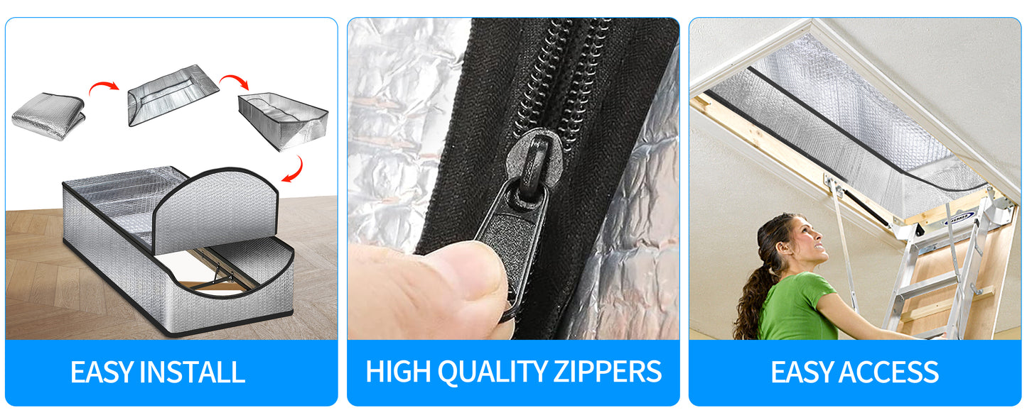 Godboat Attic Door Insulation Cover, 25" x 54" x 11" Attic Stairs Insulation Cover for Winter, Attic Insulation Cover for Summer Heat, Attic Tent Insulation Cover with Zipper Door, Attic Hatch Cover