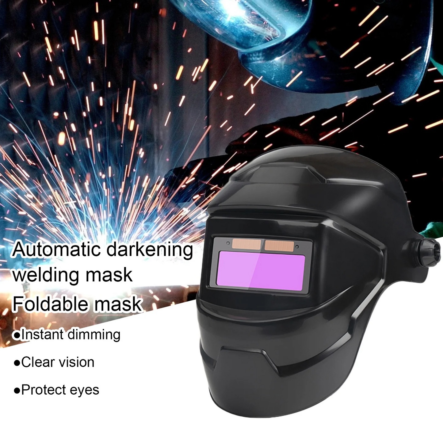 Solar Powered Welding Helmet Auto Darkening, Large Viewing LCD Clear Welding Shield Grinding Hood Safety Gear