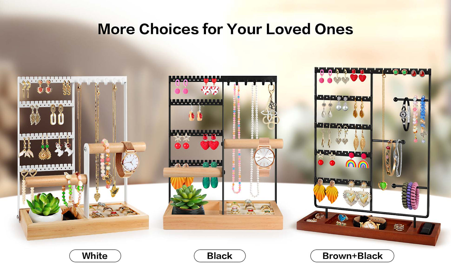 Godboat Jewelry Organizer - Earring Holder with 48 Holes, 6 Hooks Necklace Organizer, Bracelet and Ring Stand with Jewelry Box, Mothers Day Gifts for Women, Mom, Preppy Stuff & Room Decor, Pink,White,Black