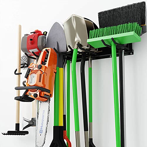 Godboat 6 Hooks Garage Shelving Storage Organization 550lbs Max Load, Wall Mount Broom Holder, Garden Tool Organizer for Yard Tools & Water Hose, Cool Stuff for Fathers Day Dad Gifts
