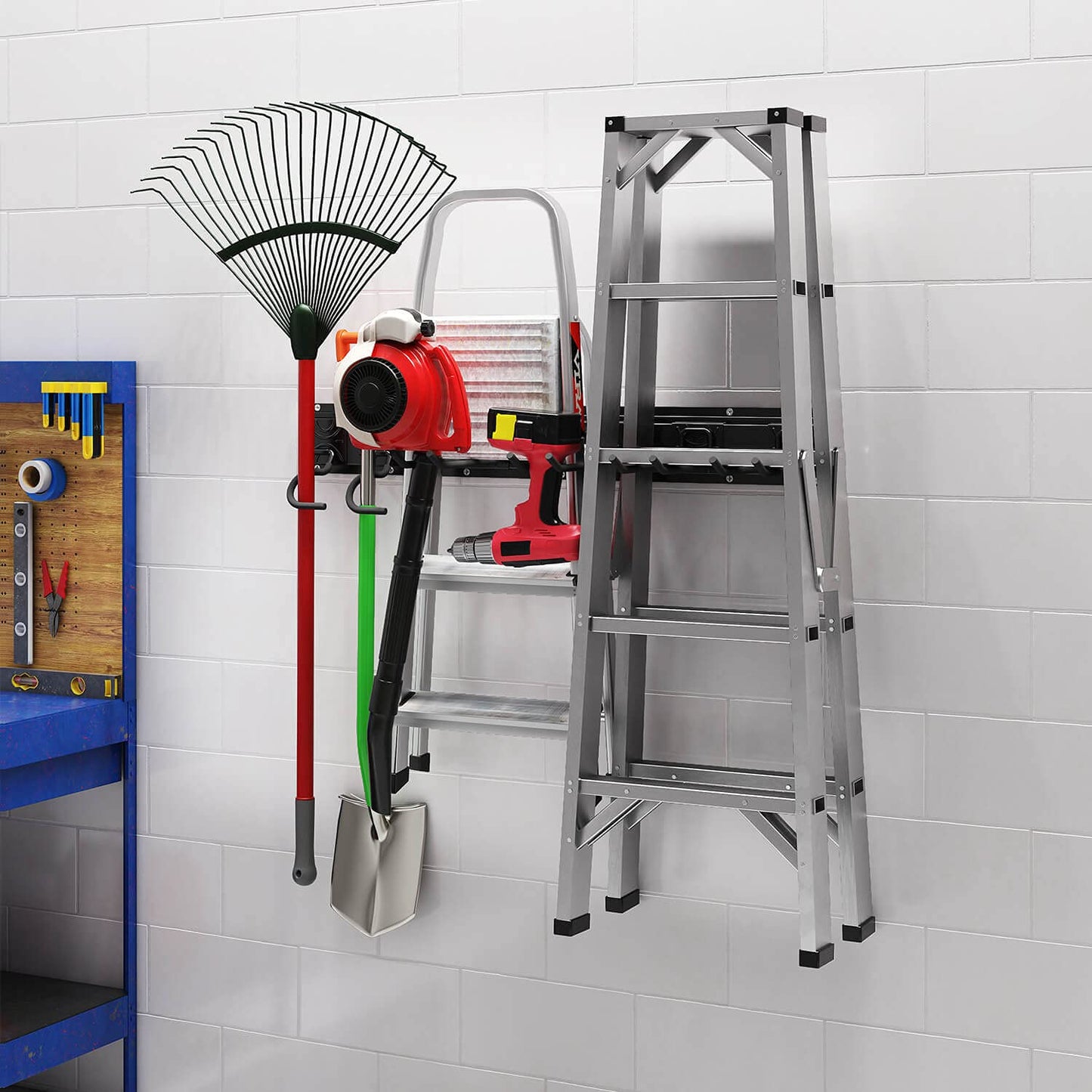 Godboat 6 Hooks Garage Shelving Storage Organization 550lbs Max Load, Wall Mount Broom Holder, Garden Tool Organizer for Yard Tools & Water Hose, Cool Stuff for Fathers Day Dad Gifts