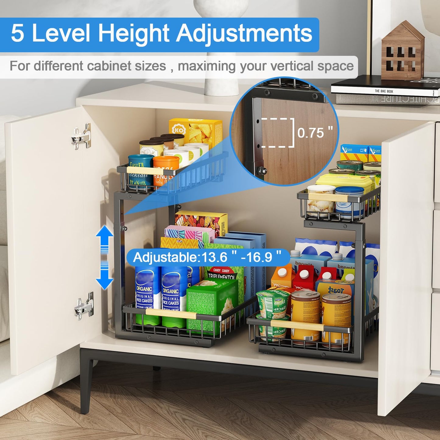 Godboat Under Sink Organizer - Pull Out Cabinet Organizer, 2-Tier Slide Out Drawers for Kitchen Cabinets, Multi-Use Bathroom Organizers and Storage, Shelves for Home Decor & Kitchen Essentials, 1 Pack