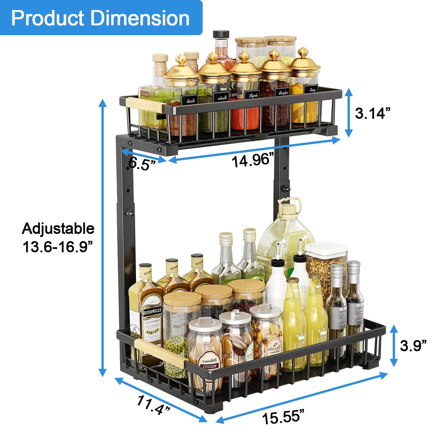 Godboat Under Sink Organizer - Pull Out Cabinet Organizer, 2-Tier Slide Out Drawers for Kitchen Cabinets, Multi-Use Bathroom Organizers and Storage, Shelves for Home Decor & Kitchen Essentials, 1 Pack