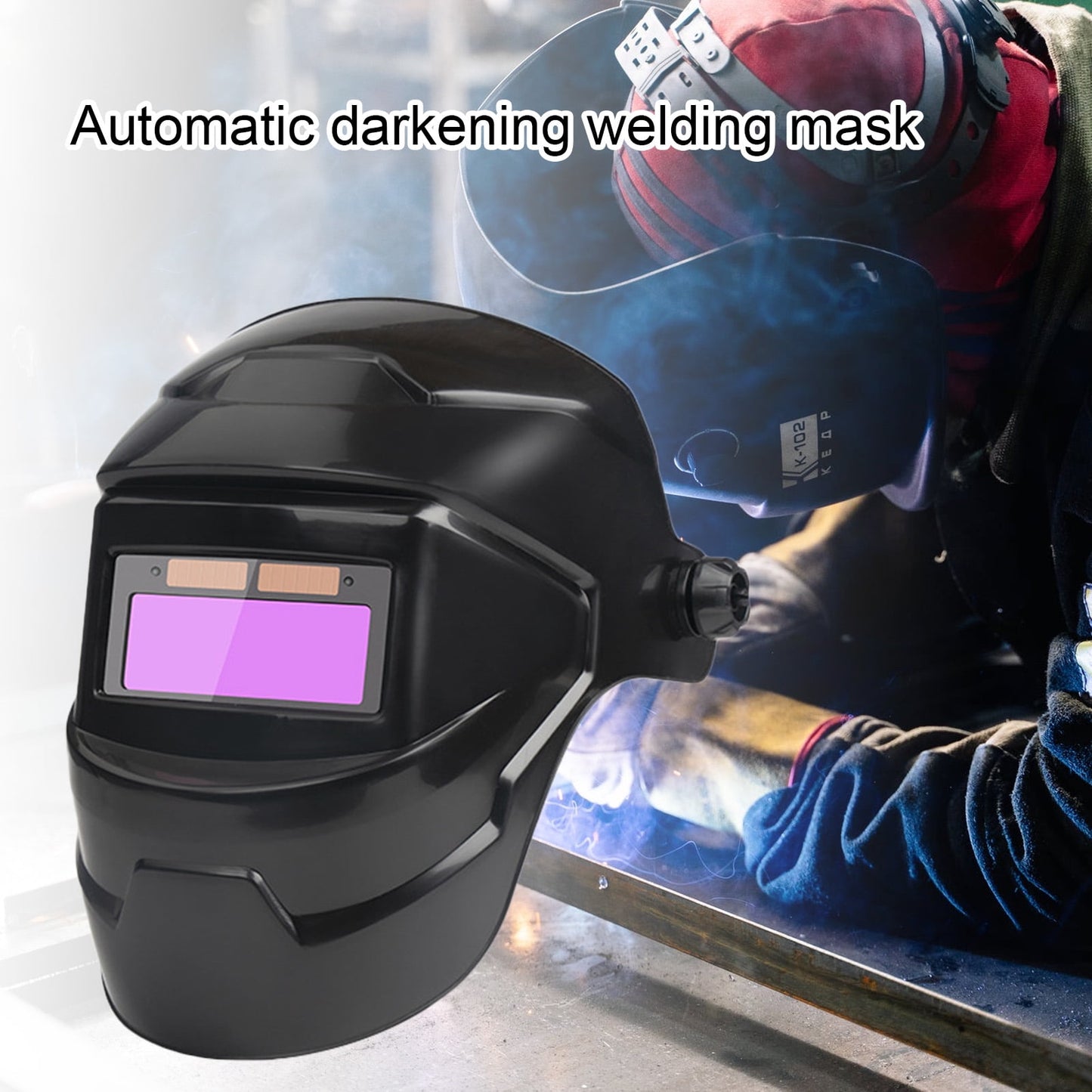 Solar Powered Welding Helmet Auto Darkening, Large Viewing LCD Clear Welding Shield Grinding Hood Safety Gear