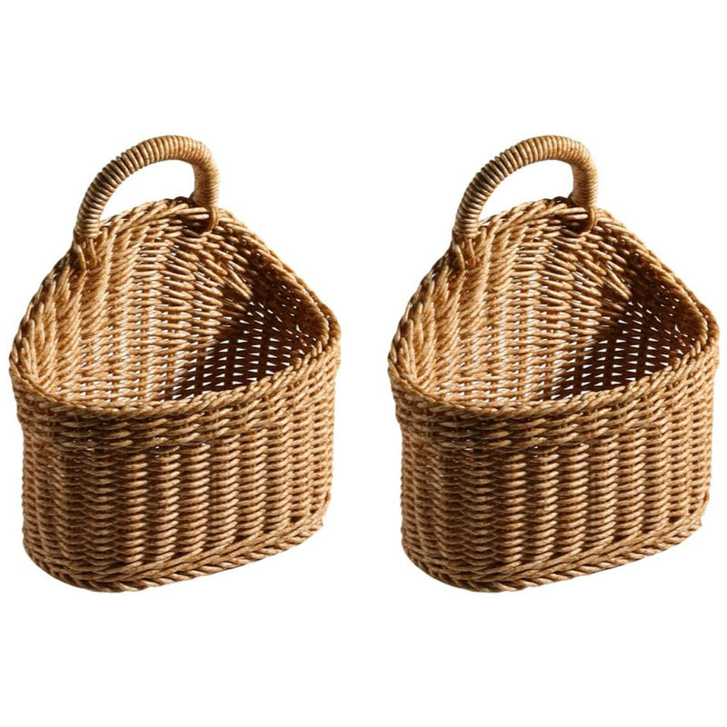 Hanging Basket Woven Wall Baskets, 2 Pack Hanging Storage Basket Woven Shelf Basket Storage Bin Plant Basket Small Woven Storage Basket with Handle Decorative Basket for Home Office Organizing