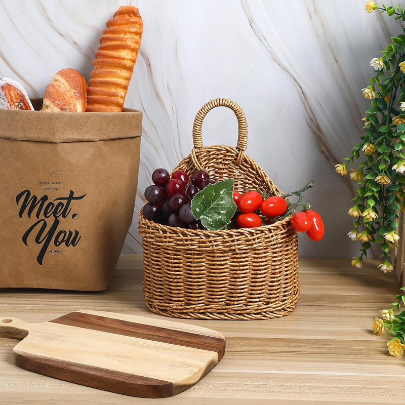 Hanging Basket Woven Wall Baskets, 2 Pack Hanging Storage Basket Woven Shelf Basket Storage Bin Plant Basket Small Woven Storage Basket with Handle Decorative Basket for Home Office Organizing