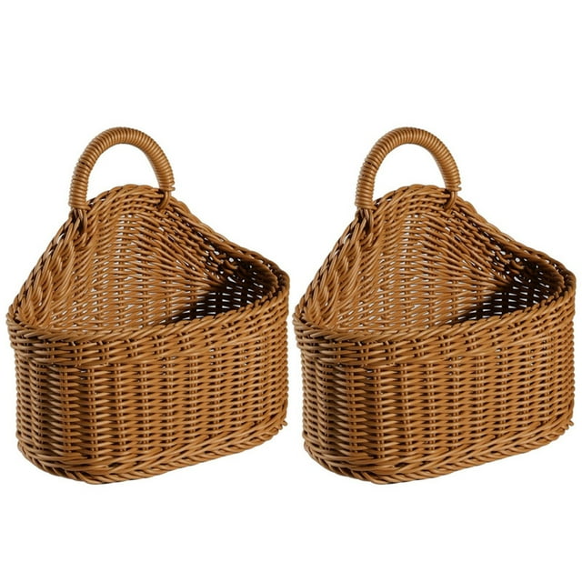 Hanging Basket Woven Wall Baskets, 2 Pack Hanging Storage Basket Woven Shelf Basket Storage Bin Plant Basket Small Woven Storage Basket with Handle Decorative Basket for Home Office Organizing