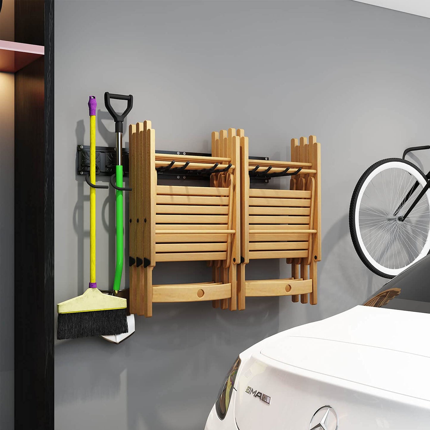 Godboat 6 Hooks Garage Shelving Storage Organization 550lbs Max Load, Wall Mount Broom Holder, Garden Tool Organizer for Yard Tools & Water Hose, Cool Stuff for Fathers Day Dad Gifts
