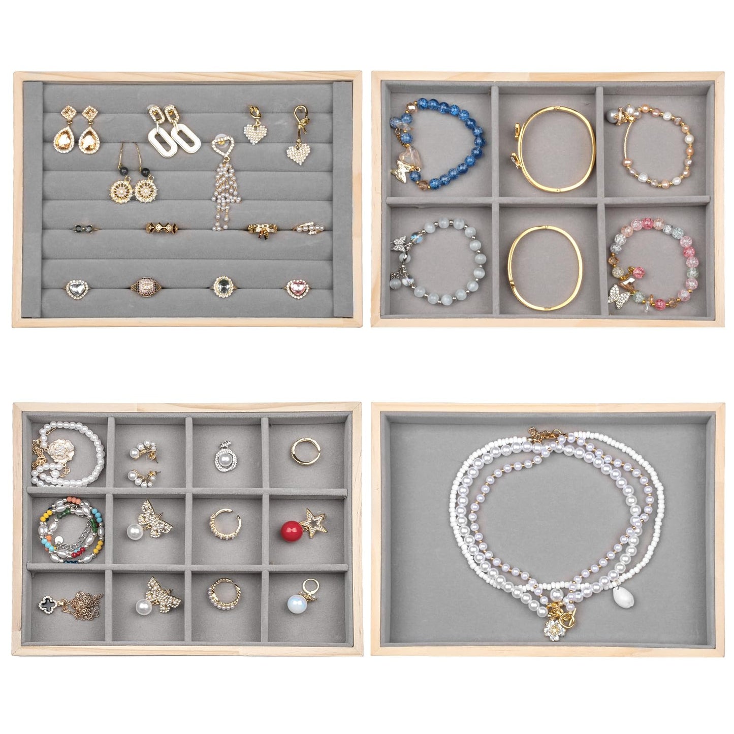 Jewelry Organizer Tray Set of 4 - Stackable Jewelry Organizer Drawer Inserts | Gift Idea for Girls and Women