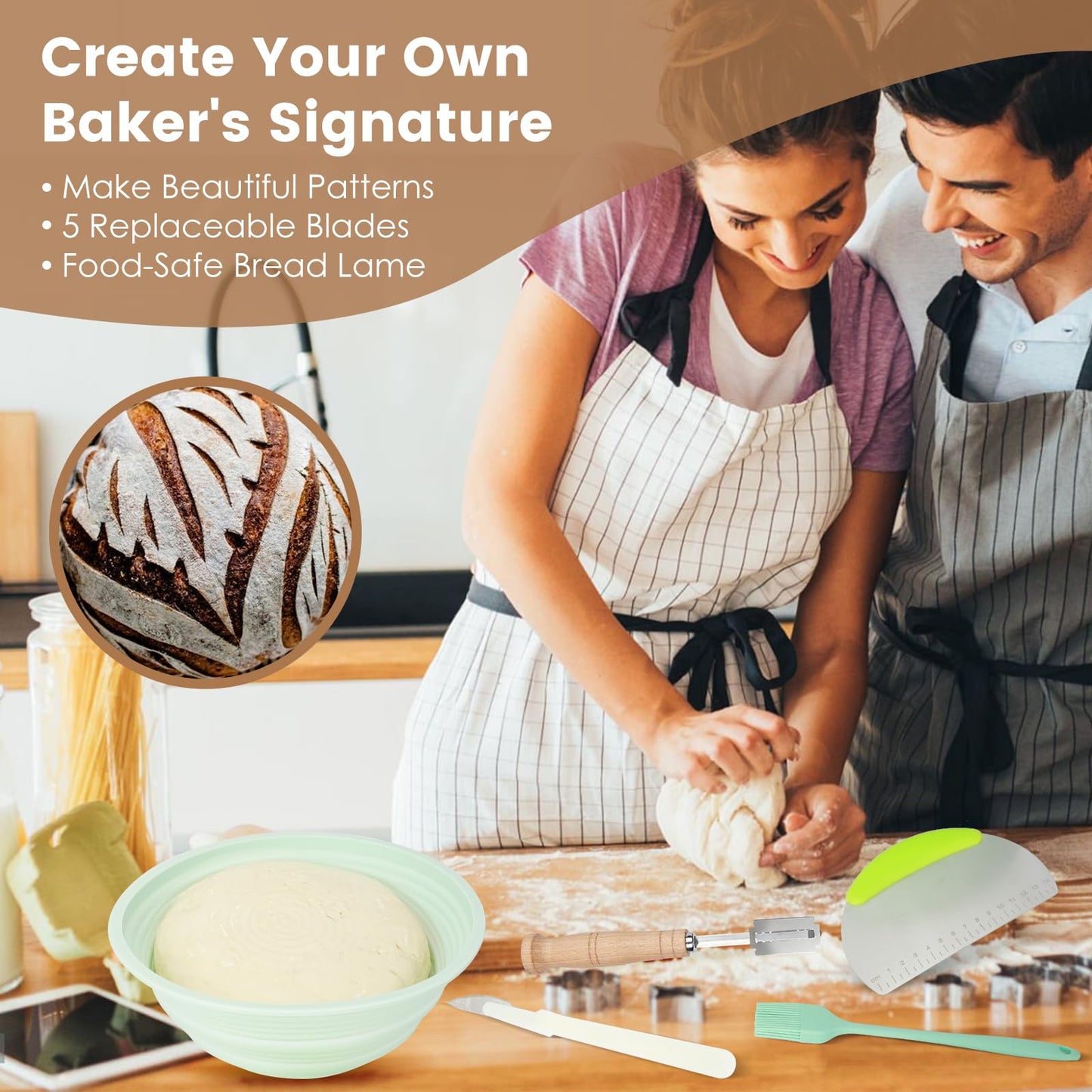 Godboat Sourdough Bread Baking Supplies, Bread Proofing Basket, Bread Basket Making Supplies Tool, 9" Bread Proofing Basket, Non-Stick Bread Making Tools, Proofing Bowls, Gift For Mother Or Wife