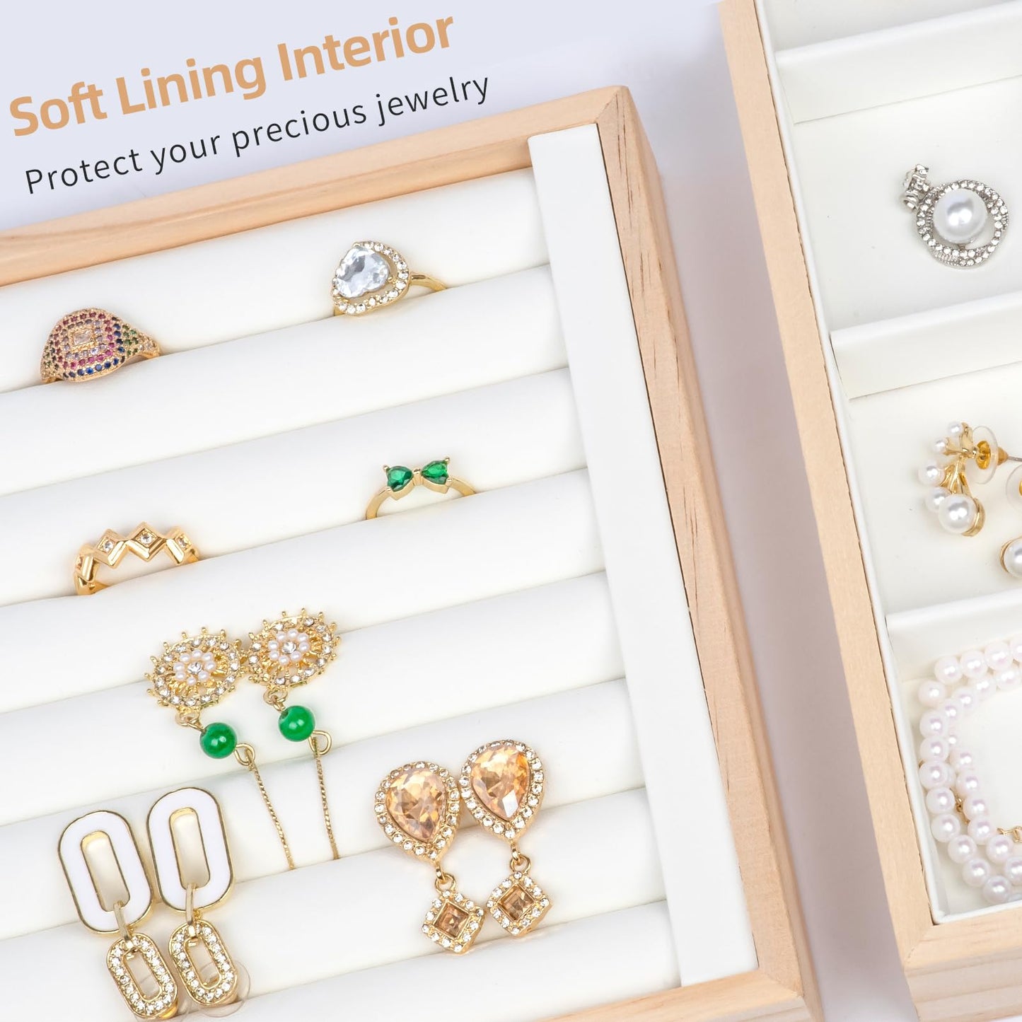 Jewelry Organizer Tray Set of 4 - Stackable Jewelry Organizer Drawer Inserts | Gift Idea for Girls and Women