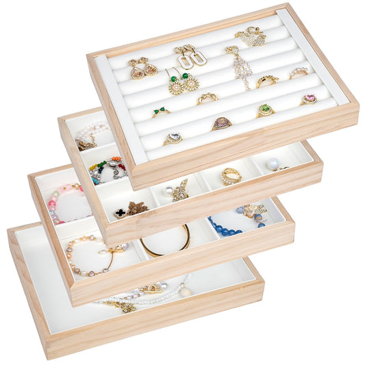Jewelry Organizer Tray Set of 4 - Stackable Jewelry Organizer Drawer Inserts | Gift Idea for Girls and Women