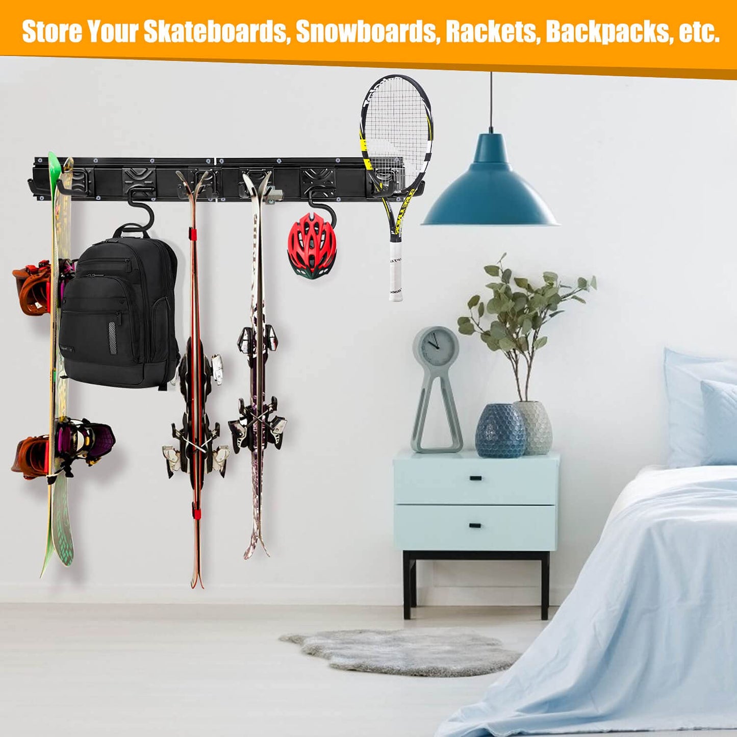 Godboat 6 Hooks Garage Shelving Storage Organization 550lbs Max Load, Wall Mount Broom Holder, Garden Tool Organizer for Yard Tools & Water Hose, Cool Stuff for Fathers Day Dad Gifts