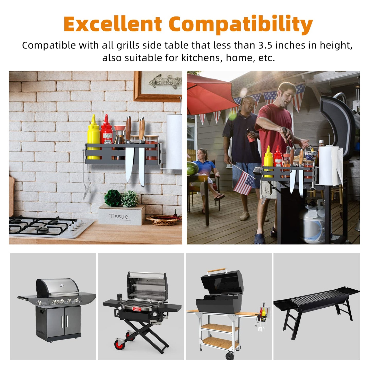 Godboat Griddle Caddy for Blackstone Griddle Accessories, With Paper Towel Holder & Knife Rack for Blackstone Accessories Griddle 28"/36", Space Saving Grill Tool Holder, BBQ Accessories Organizer