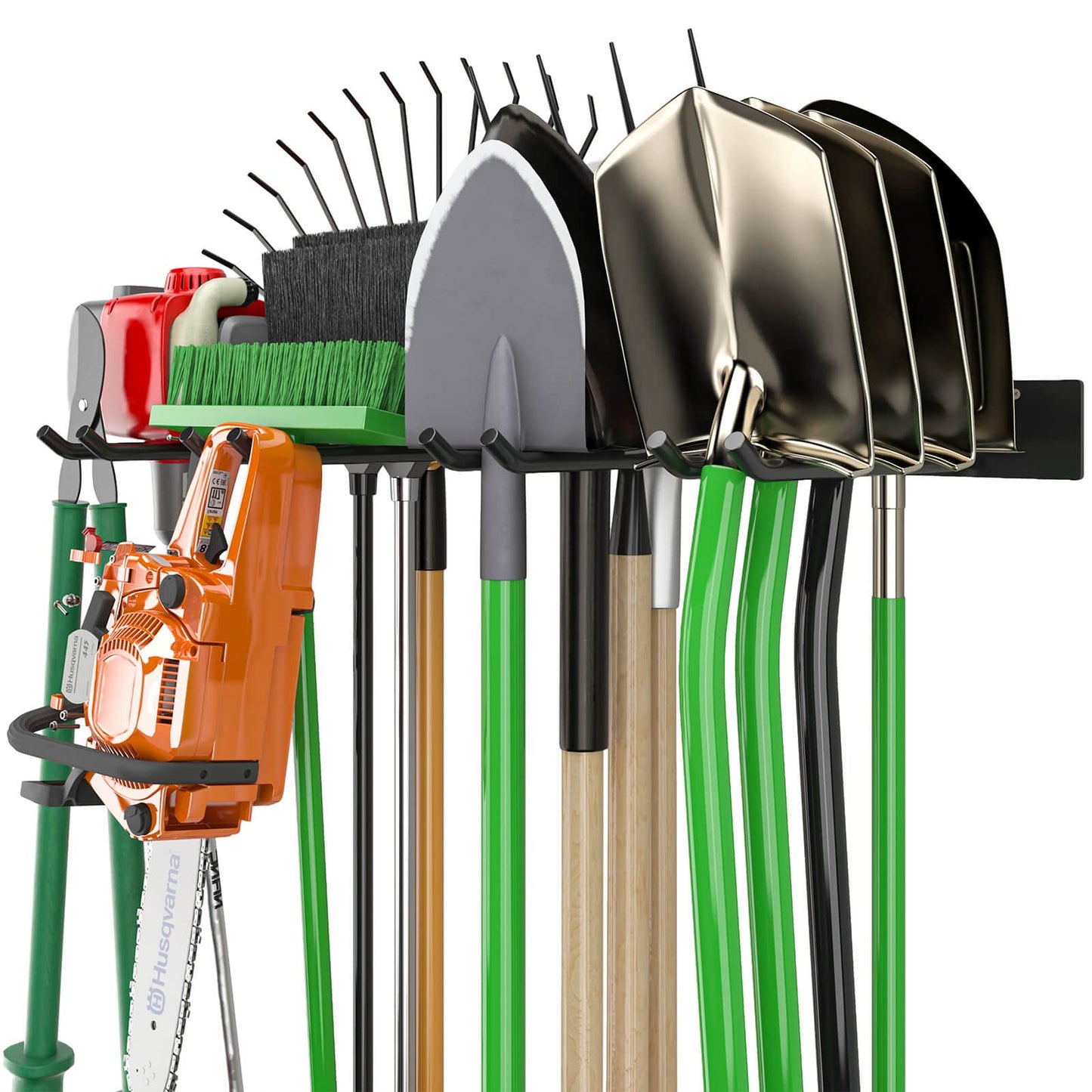 Godboat 6 Hooks Garage Shelving Storage Organization 550lbs Max Load, Wall Mount Broom Holder, Garden Tool Organizer for Yard Tools & Water Hose, Cool Stuff for Fathers Day Dad Gifts
