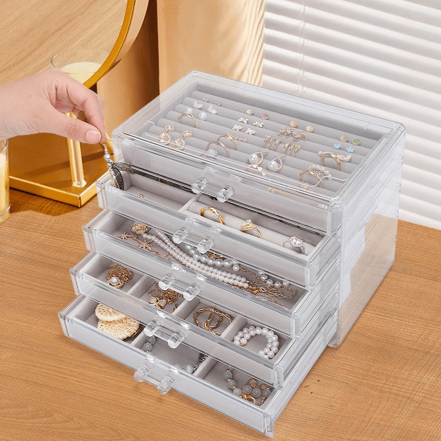 Godboat 3 Drawer Jewelry Holder Organizer Box, Jewelry Boxes & Organizers with Earring Organizer, Jewelry Holder Box, Clear Jewelry Organizer Box for Jewelry Storage, Valentines Day Gift