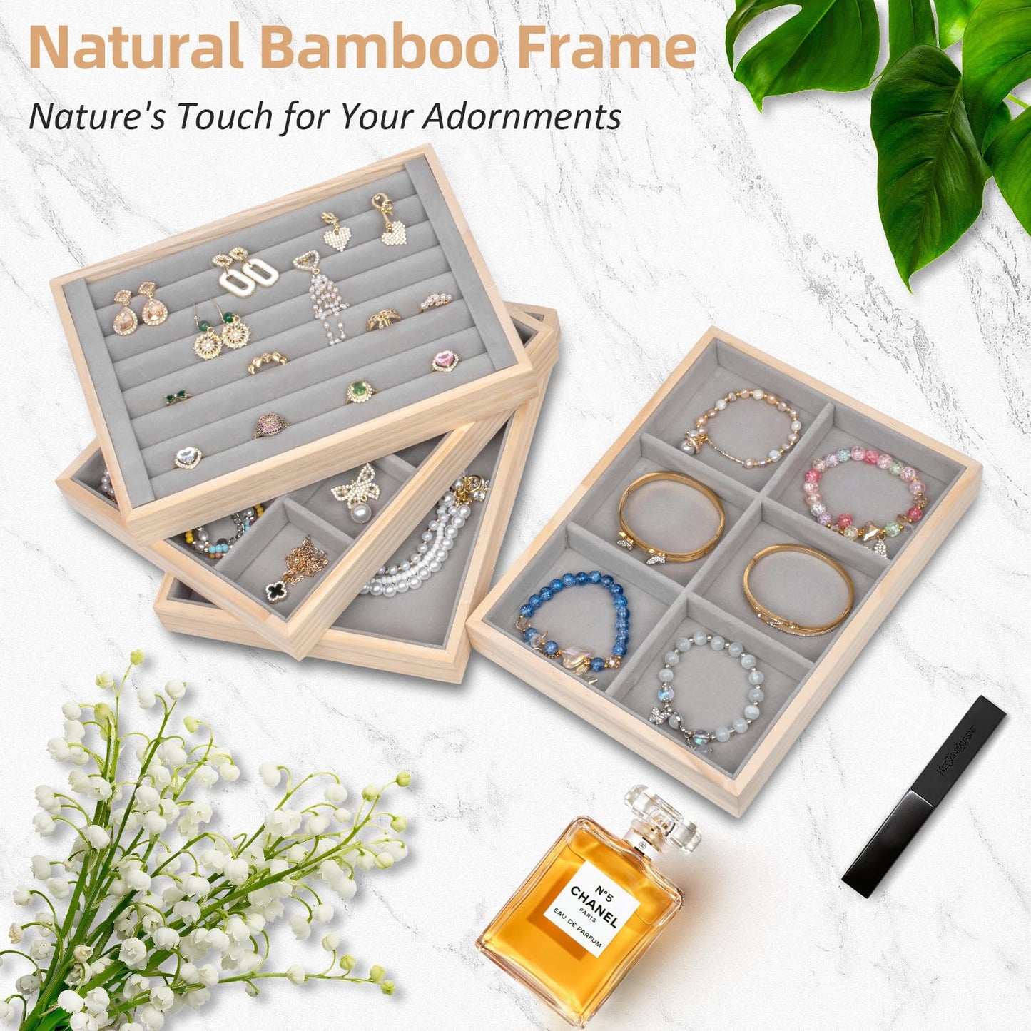 Jewelry Organizer Tray Set of 4 - Stackable Jewelry Organizer Drawer Inserts | Gift Idea for Girls and Women
