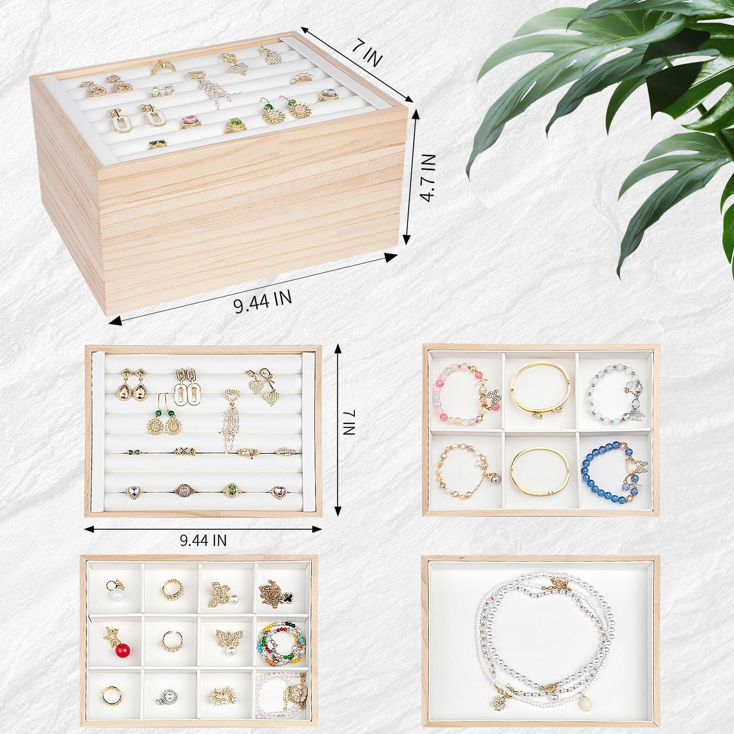 Jewelry Organizer Tray Set of 4 - Stackable Jewelry Organizer Drawer Inserts | Gift Idea for Girls and Women