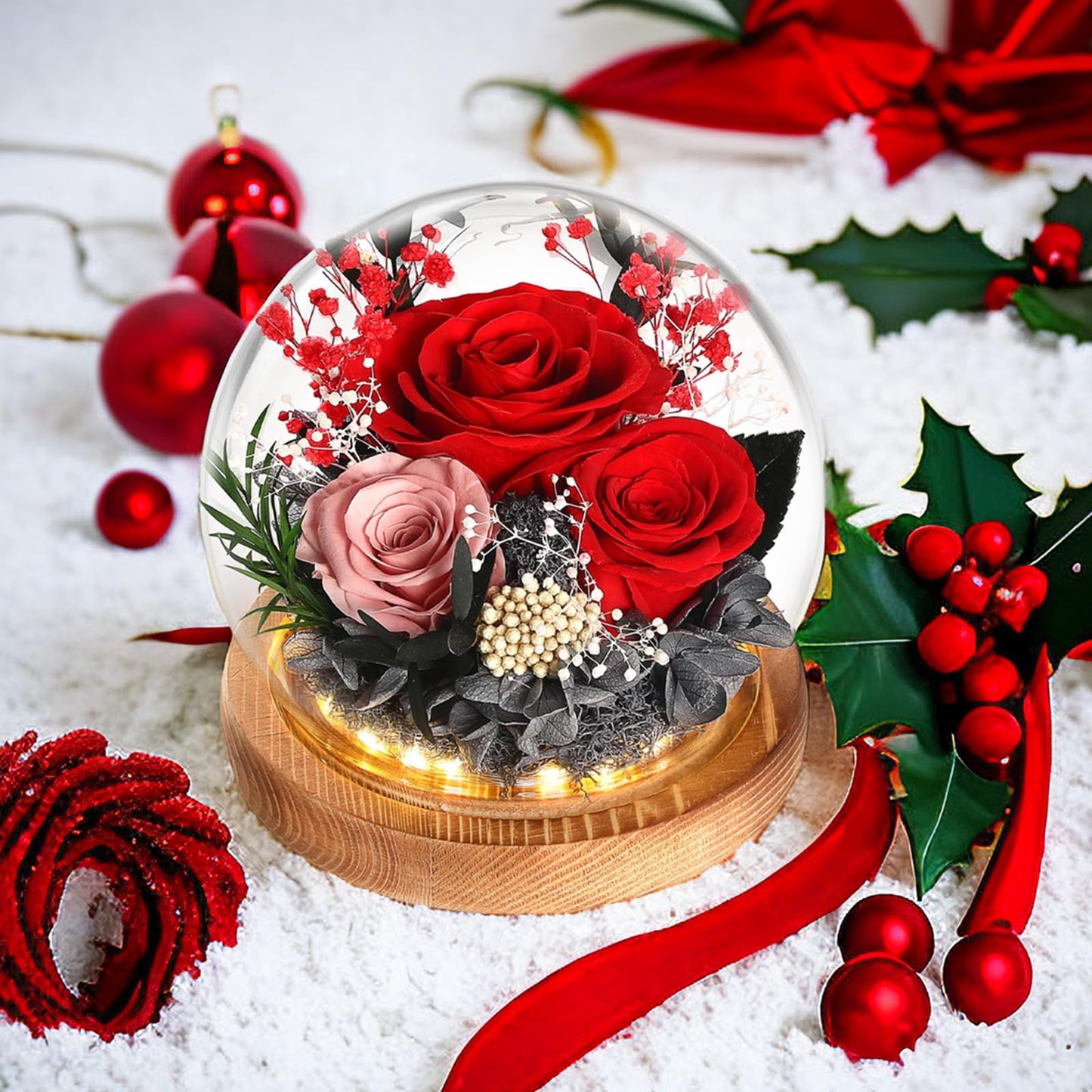 Godboat Forever Rose Gifts for Women, Preserved Rose, Valentines Day Gifts, Valentines Day Decorations, Romantic Gifts for Wife, Rose in Glass Cover Gifts, Birthday Gifts, Wedding Decoration