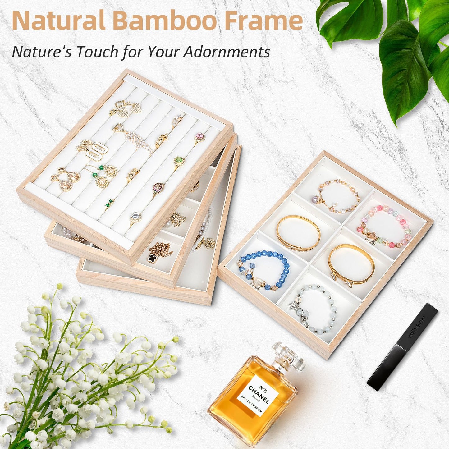 Jewelry Organizer Tray Set of 4 - Stackable Jewelry Organizer Drawer Inserts | Gift Idea for Girls and Women