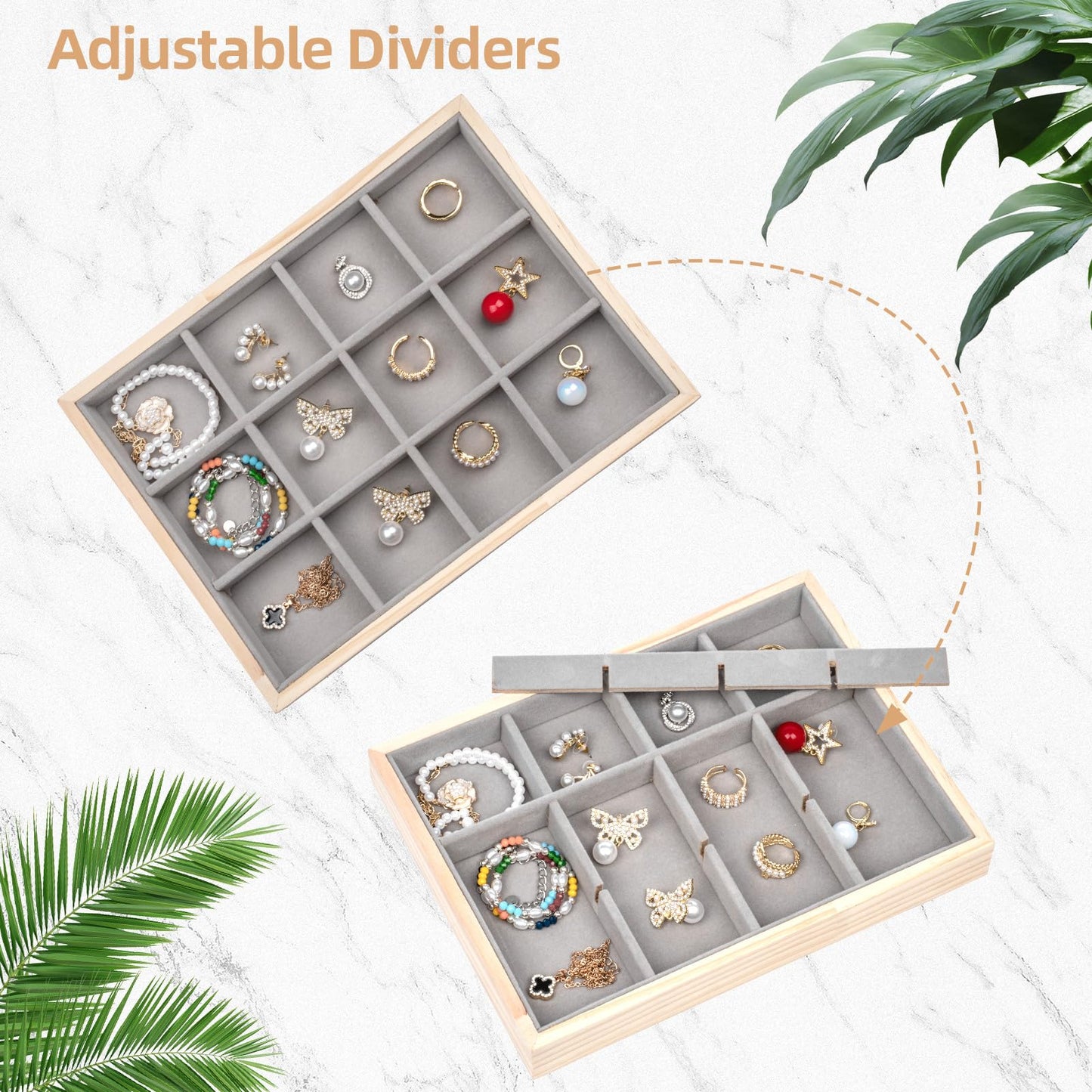 Jewelry Organizer Tray Set of 4 - Stackable Jewelry Organizer Drawer Inserts | Gift Idea for Girls and Women