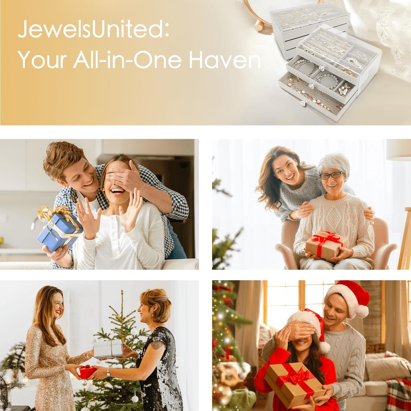 Godboat 3 Drawer Jewelry Holder Organizer Box, Jewelry Boxes & Organizers with Earring Organizer, Jewelry Holder Box, Clear Jewelry Organizer Box for Jewelry Storage, Valentines Day Gift