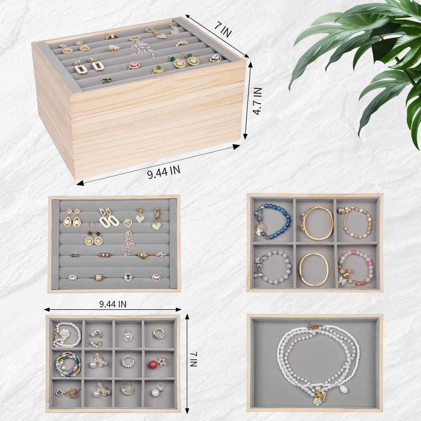 Jewelry Organizer Tray Set of 4 - Stackable Jewelry Organizer Drawer Inserts | Gift Idea for Girls and Women