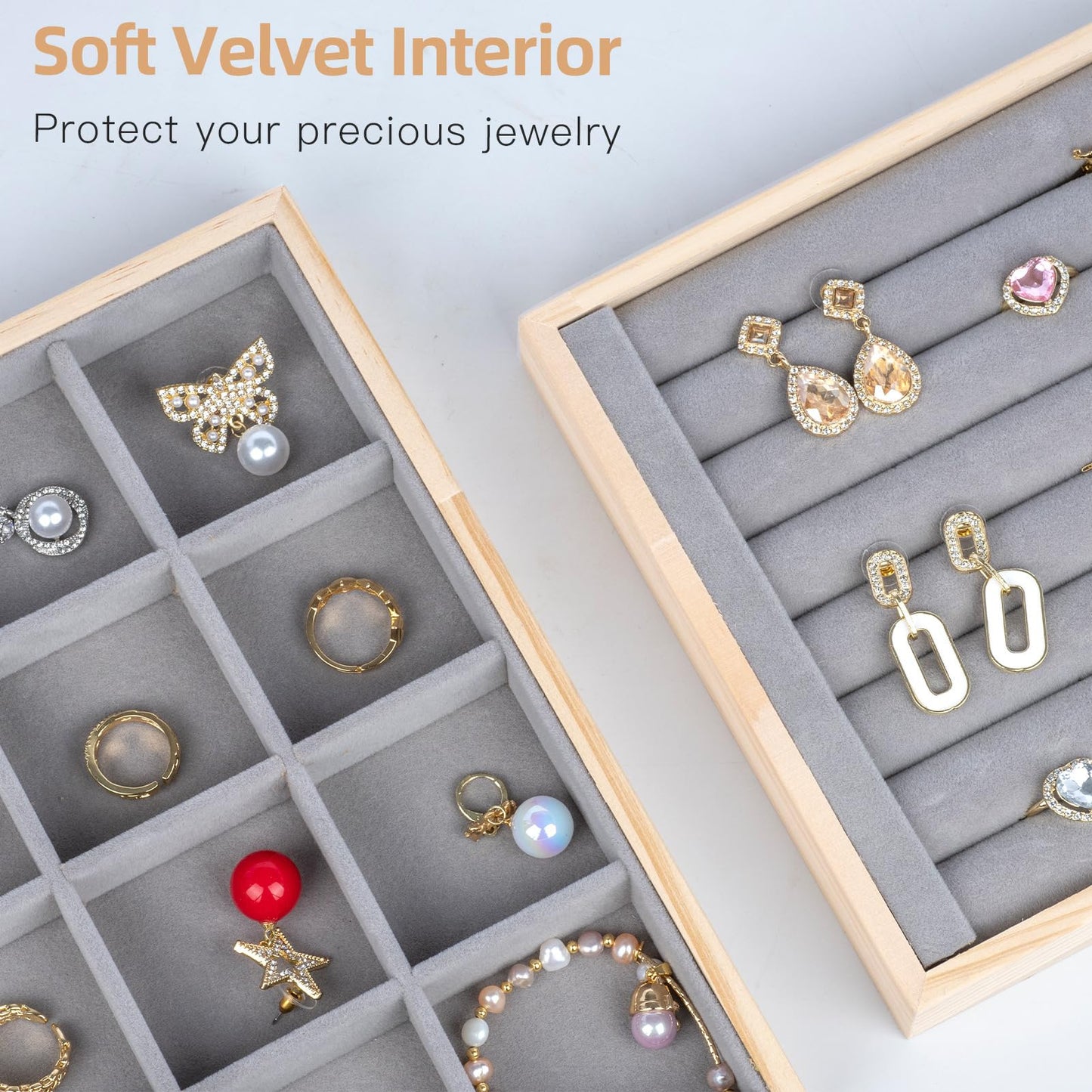 Jewelry Organizer Tray Set of 4 - Stackable Jewelry Organizer Drawer Inserts | Gift Idea for Girls and Women