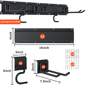 Godboat 6 Hooks Garage Shelving Storage Organization 550lbs Max Load, Wall Mount Broom Holder, Garden Tool Organizer for Yard Tools & Water Hose, Cool Stuff for Fathers Day Dad Gifts