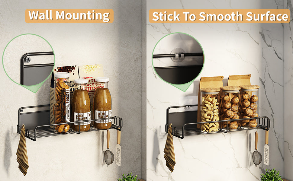 Godboat Magnetic Spice Rack for Refrigerator, 2 Pack Magnetic Spice Rack Organizer with Super Strong Magnetic, Magnetic Shelf Metal Kitchen Organization Spice and Seasoning Organizer, Black
