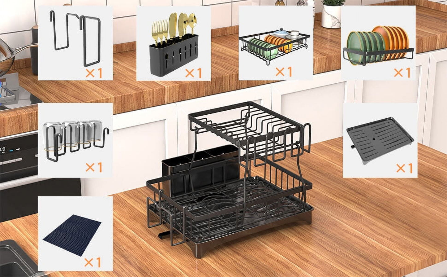 Godboat Dish Drying Rack, Dish Rack with Auto-Drain, Dish Drainer with 360° Swivel Spout, Dish Racks for Kitchen Counter, Cool Kitchen Decor and Accessories, Gifts for Women, Mom, Mothers Day
