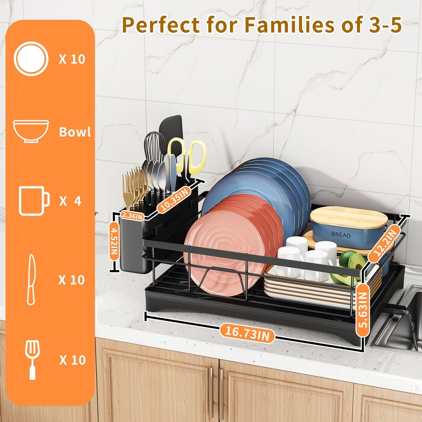 Godboat Dish Drying Rack, Dish Rack with Auto-Drain, Dish Drainer with 360° Swivel Spout, Dish Racks for Kitchen Counter, Cool Kitchen Decor and Accessories, Gifts for Women, Mom, Mothers Day