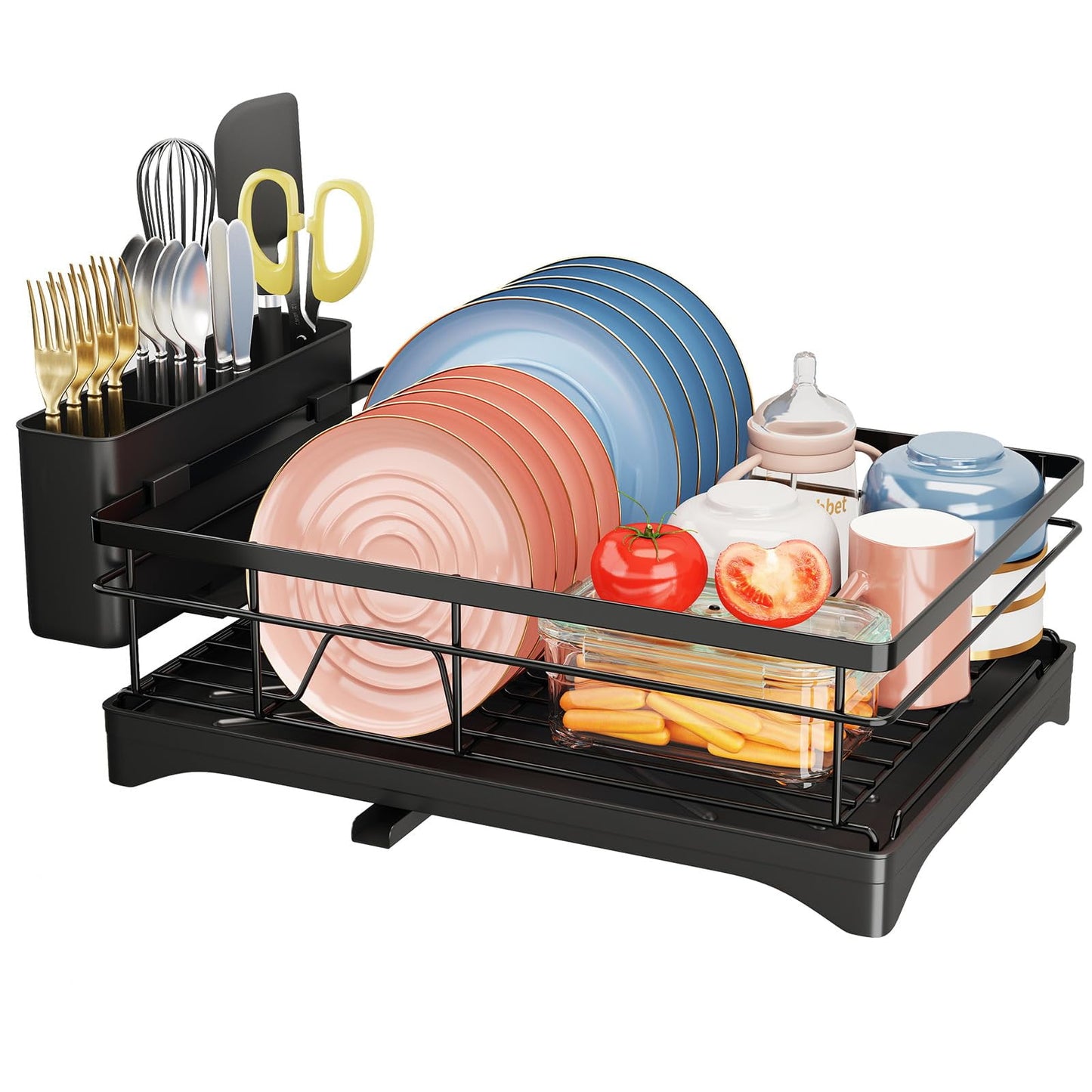 Godboat Dish Drying Rack, Dish Rack with Auto-Drain, Dish Drainer with 360° Swivel Spout, Dish Racks for Kitchen Counter, Cool Kitchen Decor and Accessories, Gifts for Women, Mom, Mothers Day